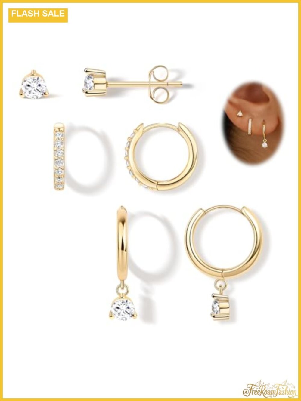 Dainty Gold Earring Set Hypoallergenic 14K Gold Filled with 925 Sterling Silver